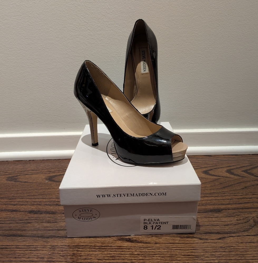 Steve Madden P-Elva Patent Leather Peep Toe Heels 8.5